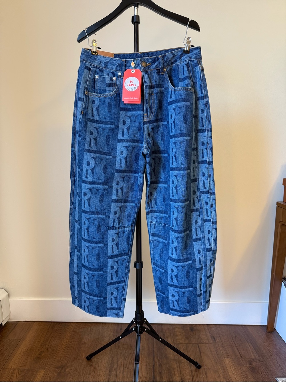 FARM Rio Blue Logo-Block Relaxed Barrel Jeans